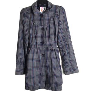 Vintage roxy plaid flannel fall Y2K trench coat size small cute